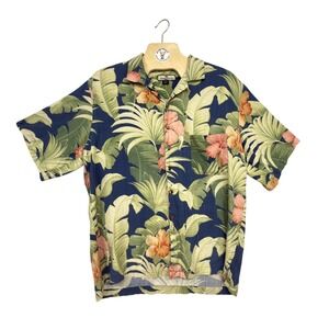 Tommy Bahama Mens XXL Silk Hawaiian‎ Shirt Aloha Tropical Floral Navy Blue
